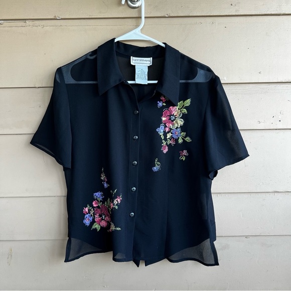 karin stevens Tops - Vintage Sheer Floral Button Down Shirt - Size 10